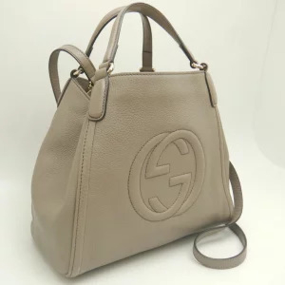Gucci Greige Leather Handbag Gray Soho
